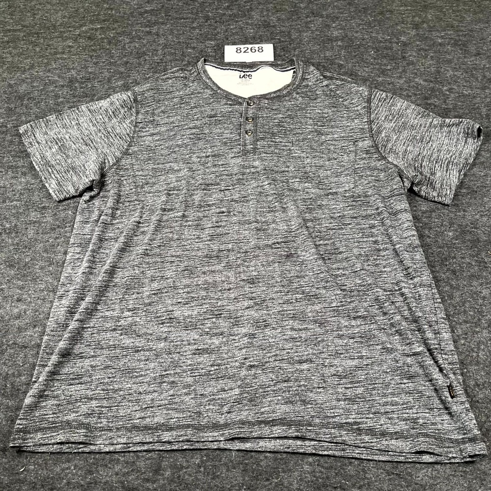 Lee Henley Shirt Mens 2XL Heather Gray‎ Cotton Crew Neck Regular Fit Casual